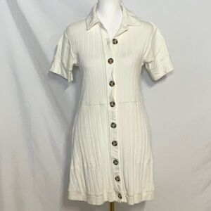 FP Beach Off White Cream Button-Front Cotton Mini Dress